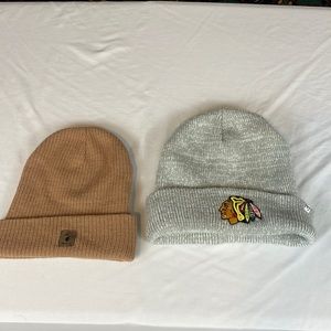 Dri duck beanie and Indians beanie